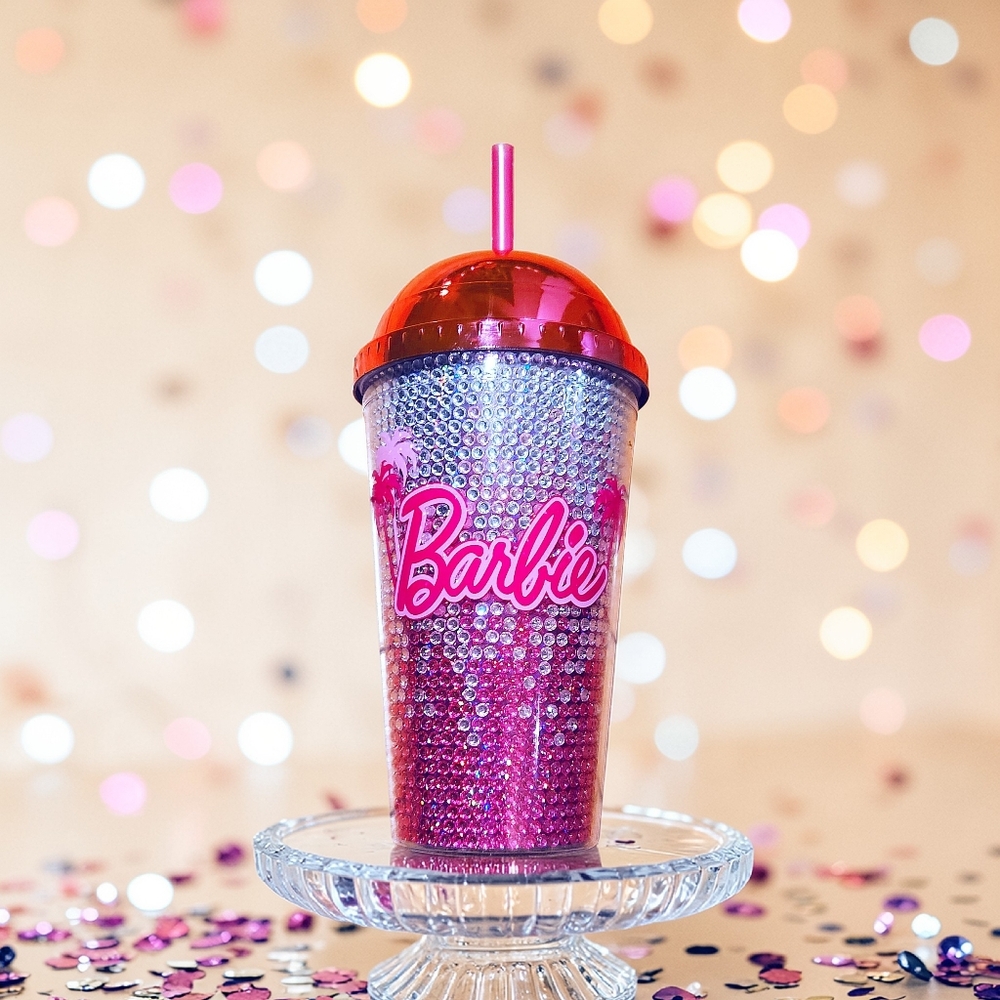 Barbie Skinnydip London Glam Rhinestone Sparkly 16oz Tumbler with Straw